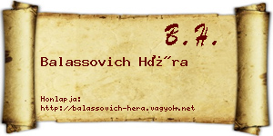Balassovich Héra névjegykártya